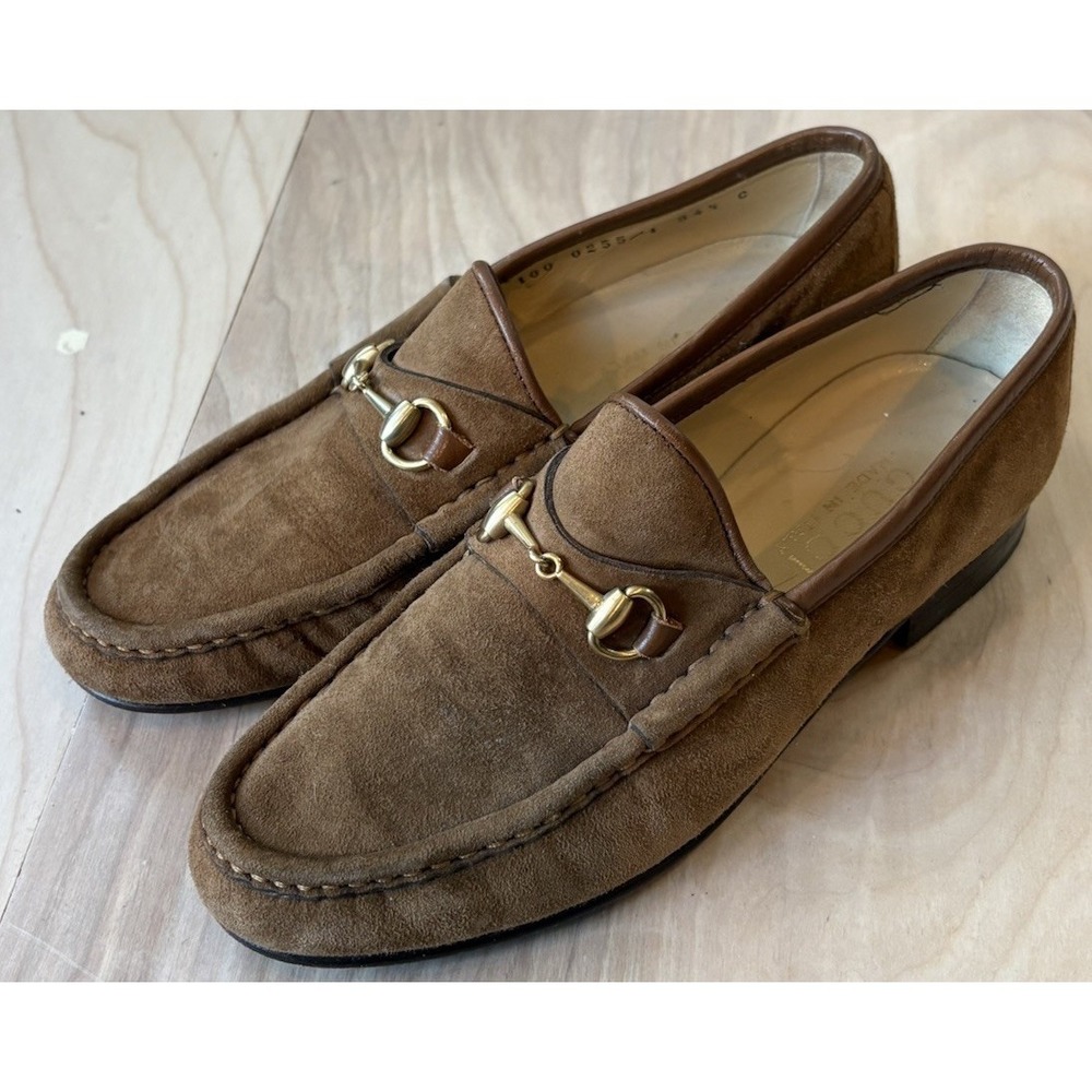 Gucci Women's Suede Leather Horsebit‎ Loafers Size 34 1/2 Brown Classic Shoes
